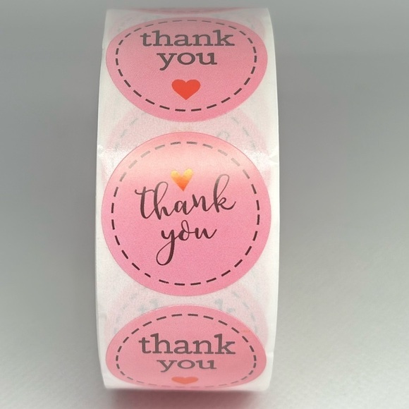 100 thank you stickers l 1 in round shipping supplies | pink stickers - Picture 3 of 4